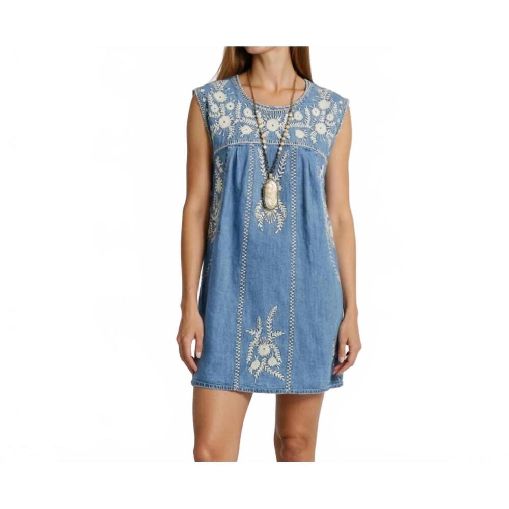NEW MAISON HOTEL arizona sylvie short denim dress in blue haze